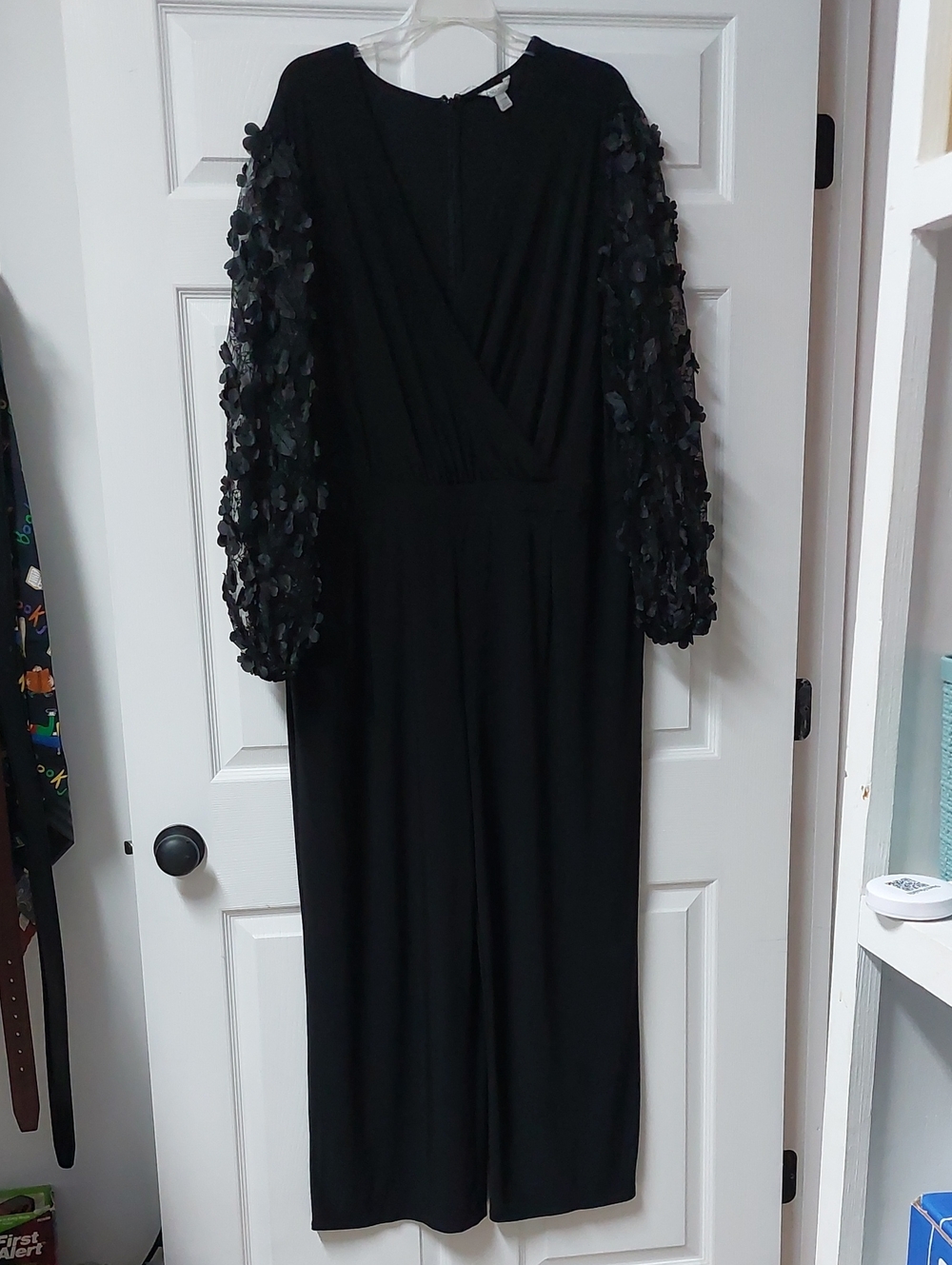 Cato Black Jumpsuit with Textured Puff Sleeves Size 22/24
